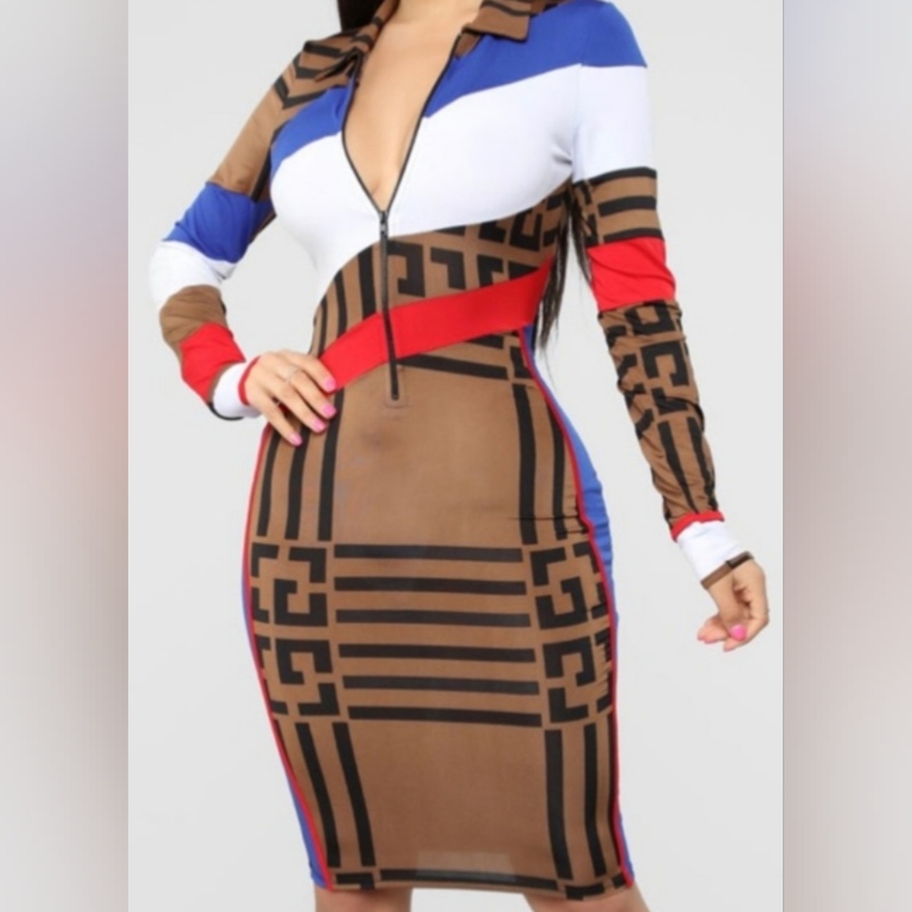 FashionNova Racethe Clock Midi Dress sz med